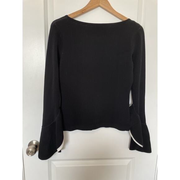 Anthropologie Milly NYC Black Knit Sweater Top Chic French Dramatic Sleeve Med - Picture 6 of 14